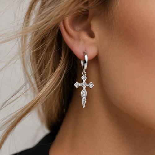 New Cross CZ Drop Earrings for Women, Gold Tone Cubic Zircon