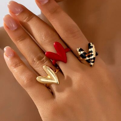 3 Pairs Elegan Design Meallic Enamel Leopard Love Hear Rings