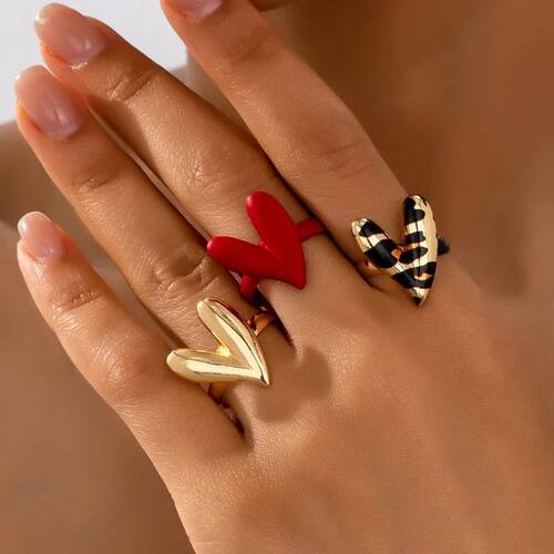 3 Pairs Elegan Design Meallic Enamel Leopard Love Hear Rings