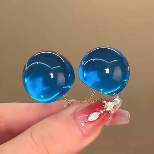 Cute Jelly Colored Round Stud Earrings for Women Fashion Acr