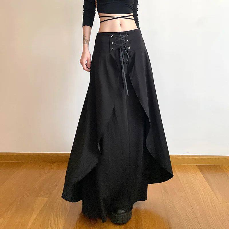 Classical Black Irregular Double-layer Patchwork Skirt High