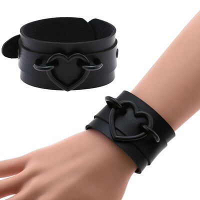 Harajuku Punk Simple Dark Double layer PU Leaher Sainless se