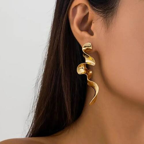 Punk Irregular Metal Twisted Long Drop Earrings for Women Cr
