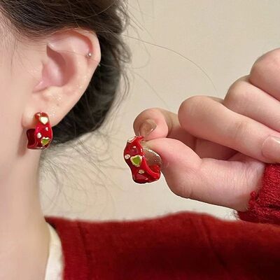 Fashion Red Enamel Hear Earrings Cue C-Type Sud Earrings for