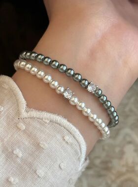 Vinage Beaded Zircon Grey Pearl Bracele for Women Girl Korea