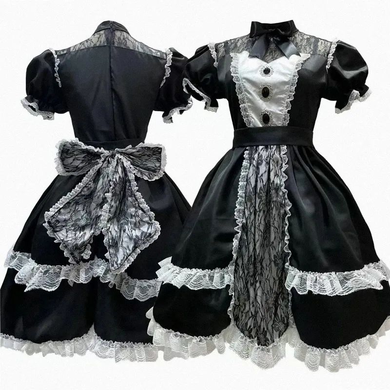Girls Lolita Gothic Lace Maid Skirt Black White Design Cospl