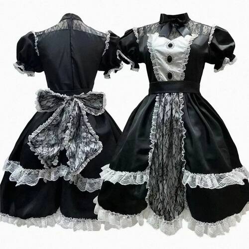 Girls Lolita Gothic Lace Maid Skirt Black White Design Cospl