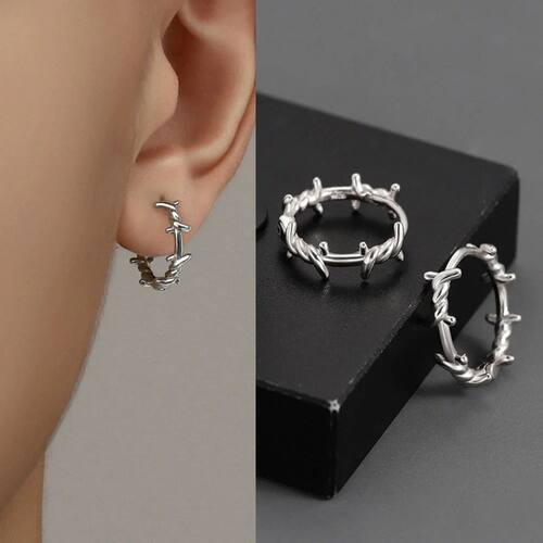 Gohic Silver Color Thorns Hoops Earrings For Women Men Teens
