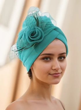2025 ndy Women Big Flower Turban Hat Fashion   Caps Head Wra