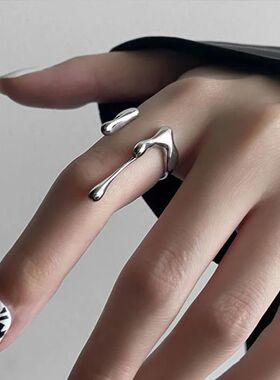 Minimalist Silver Color Irregular Liquid Metal Finger Rings