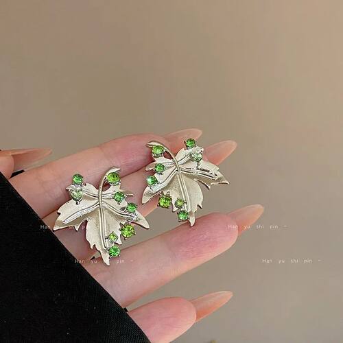 Green Diamond Maple Leaf Sud Earrings Original Design Sylish