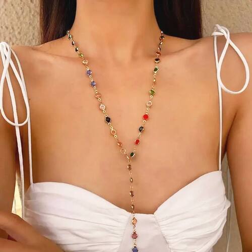 Bohemian Colorful Glass Long Y-Shaped Necklace Metal Collarb