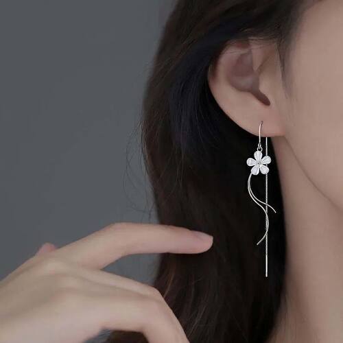 Simple Peach Blossom Dangle Earrings for Women Silver Color