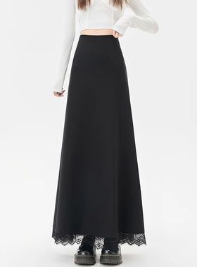 Black Color Simple Half-body Skirts Female High Waisted A-li