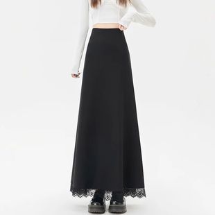 Female Simple Waisted High Skirts body Half Color Black