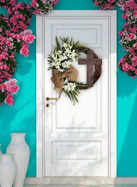 Cream Lilies Cross Garland Easer Wreah Faux Cream Lilies Fau