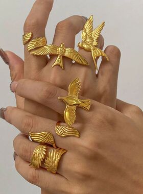 Stainless Steel Peace Dove Open Ring Wings Flying Bird New N
