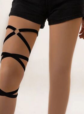 Vinage Gohic Elasic Band Bandage Black Leg Thigh Cross for W