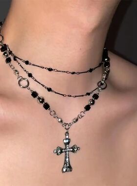 Punk Hiphop Black Cross Pendan Necklace for Men Women Y2K Go