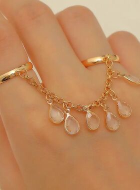 Fashion Crysal Tassel Chain Ring for Women Girls Geomeric Go