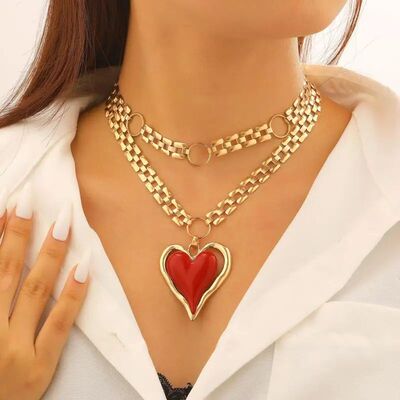 Irregular Srap Red Peach Hear Necklaces for Women Ladies Boh