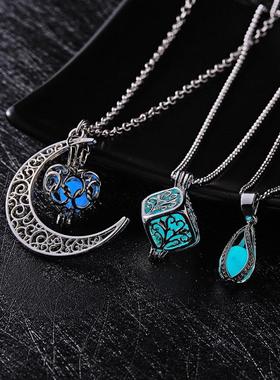 Glow In The Dark Necklace Moon Square Heart Necklaces For Wo