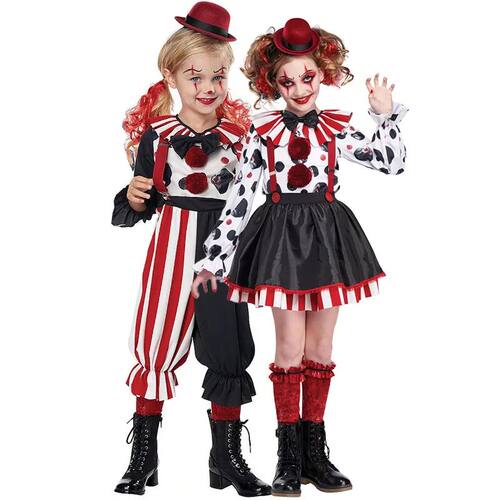 Girls Harlequin Clown Costume Kids Jester Fancy Dress Cospla