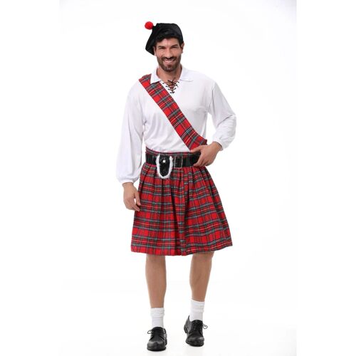 Men Red Plaid Skirt Halloween Full Outfit Carnival Bar Club