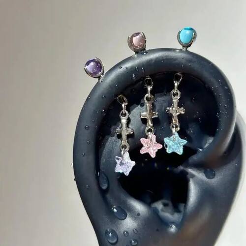 Cute Pink Red Zircon Star 316L Stainless Steel Annular Ear B