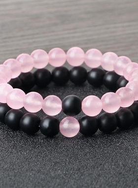 Natural Stone Matching Couple Bracelet Distance Pink Black B
