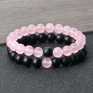 Natural Stone Matching Couple Bracelet Distance Pink Black B