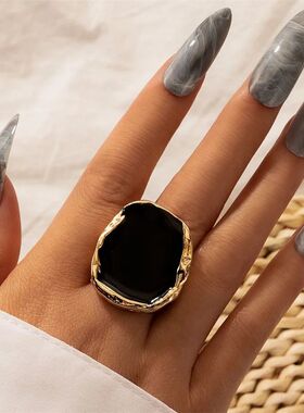 Bohemian Meal Large Black Sone Ring For Men And Women Charm