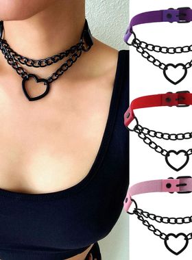 Vintage Heart Necklace Choker With Chain Goth Collar For Gir