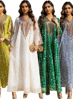 2025  Jalabiya Mesh Embroidered Evening Dress Fashion Middle
