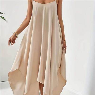 Womens Suspender Dress Irregular Color Backless Sleeveless
