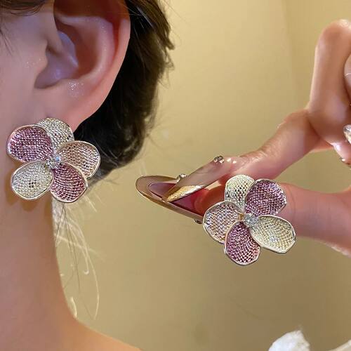 Zircon Color Flower Stud Earrings Small Fresh Sweet Earrings