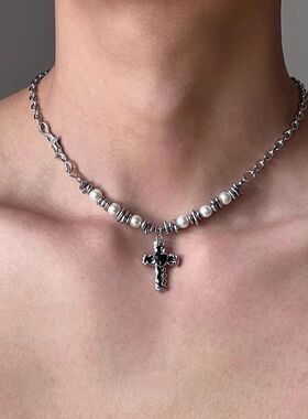 Sainless Seel Black Hear Cross Pendan Necklaces Gohic Zircon