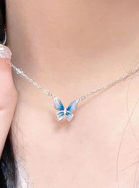 Top Sale Gradual Change Blue Butterfly Necklace Women Ins Ni