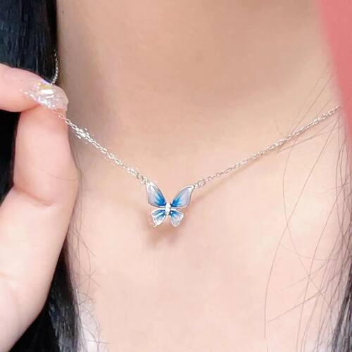 Top Sale Gradual Change Blue Butterfly Necklace Women Ins Ni