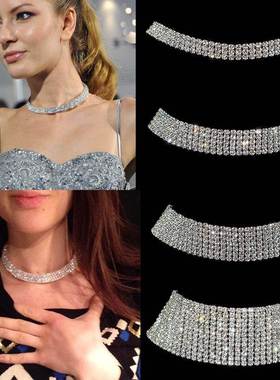 Sparkling Silver Color Crystal Collar Chain Choker Necklace