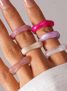 5Pcs Colourful Rings for Women Exquisie Irregular Geomeric S