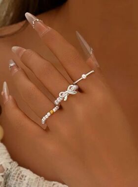 3Pcs/set Fashion Imitation Pearl Bow Rings for Women Girls S