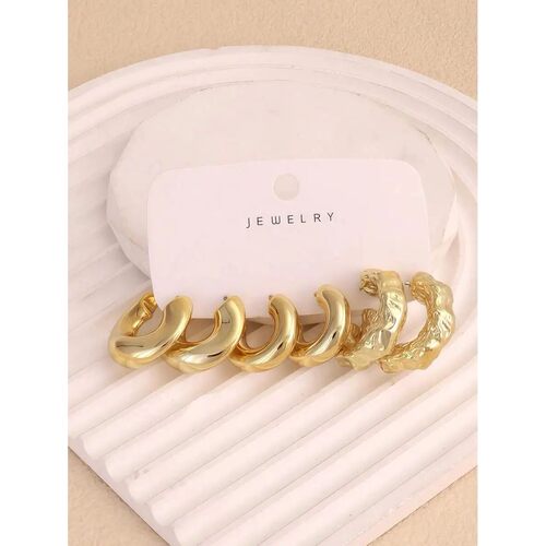 Gold Tone Hoop Earring Set For Women, Stylish Fashion Jewelr