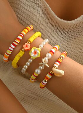 5 fashionable colored soft ceramic flower imitation pearl br