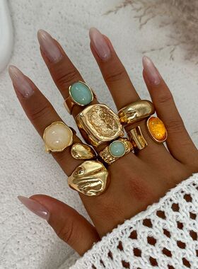 Ingemark 7Pcs/Set Luxury Gold Color Crystal Open Rings for W