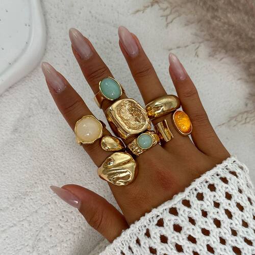Ingemark 7Pcs/Set Luxury Gold Color Crystal Open Rings for W