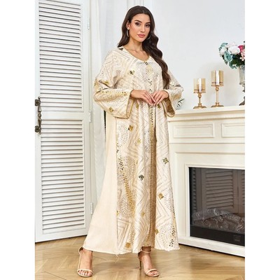 women dress  Jalabiya sequins Vestidos Largos Party caftan L