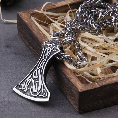Stainless Steel Thor Hammer Viking Axe Perun Pendant Necklac