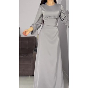 Spring   Dress Women  Slim Fit Bandage Satin Solid Morocco P