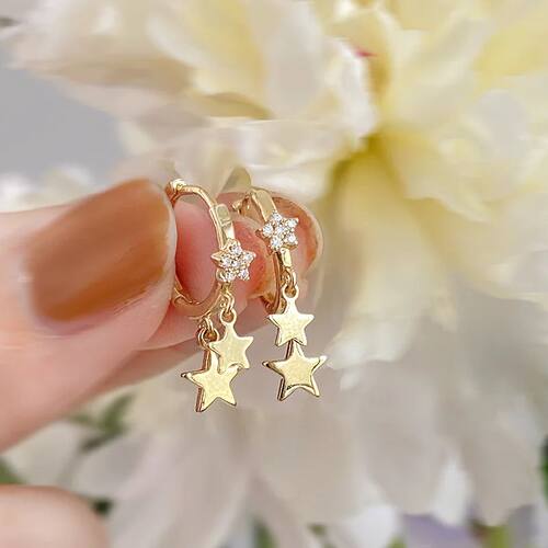 Fashion Simple Rhinestone Star Ear Buckle Hoop Earrings for